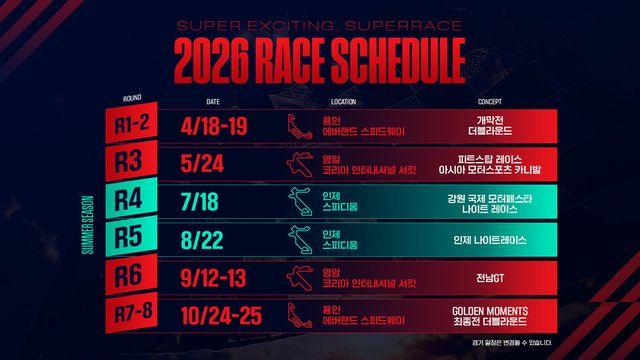 슈퍼레이스, 2026시즌 일정 예고…상금·규정 대거 손질
