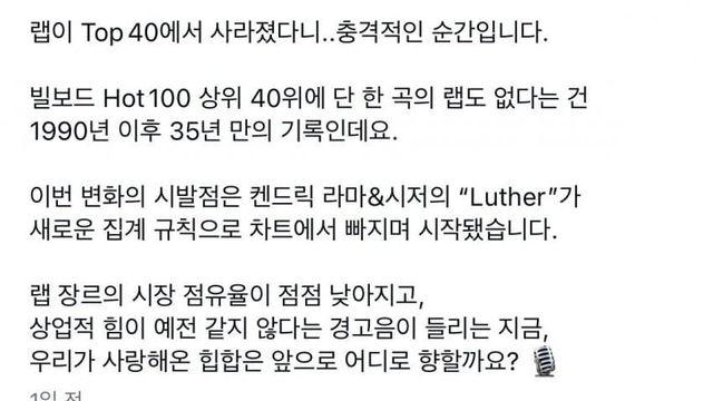 미국에서도 인기가 떨어지고 있다는 힙합 시장