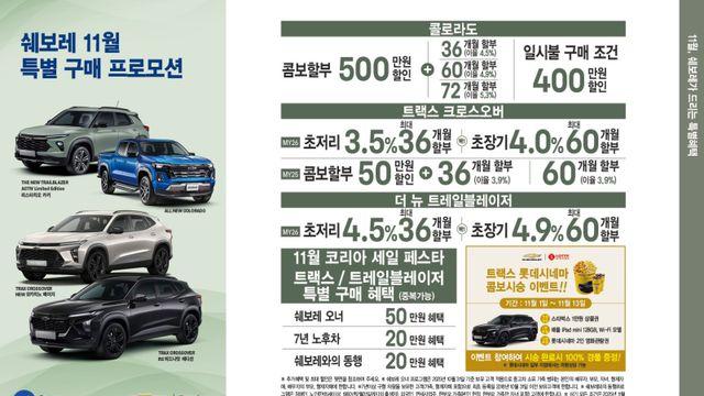 쉐보레, 11월 한정 '쉐비 빅 페스타' 실시...최대 500만원 할인