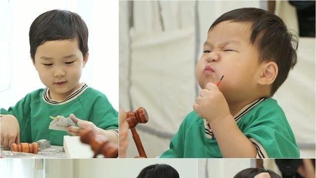 KBS2 ‘슈돌’ 은우, 고고학자 모드 발동! 공룡 화석 발굴에 섬세한 손길+망치부터 붓까지 완벽!