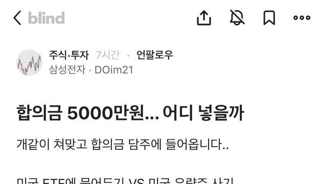 합의금 5천받은걸로 어디 넣음 좋을지 궁금한 삼성전자 