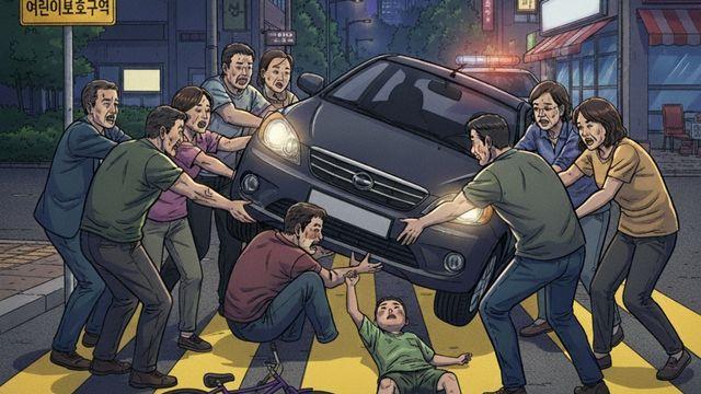 스쿨존서 차에 깔린 어린이…시민 10여 명 달려가 차 들어 올려 구조