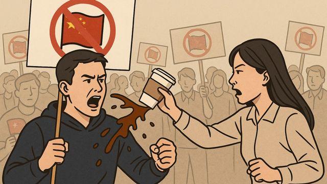 “짱X 아웃” 외쳤더니…반중 시위에 냅다 커피 뿌린 여성