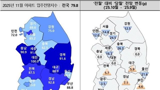 수도권 부동산 규제에 충청권 입주전망지수 희비 엇갈려