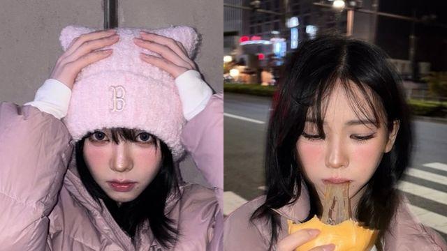 카리나, 얼마나 소두면 모자가... 호떡 먹는 표정도 ‘깜찍’ [IS하이컷]