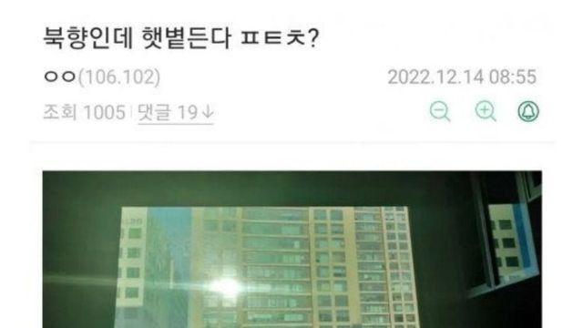 집이 북향인데 햇볕이 든다는 디시인