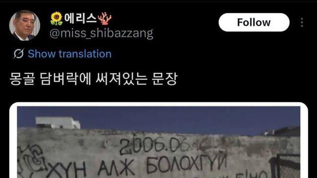 몽골 담벼락에 써있는 ㅎㄷㄷ한 문장 