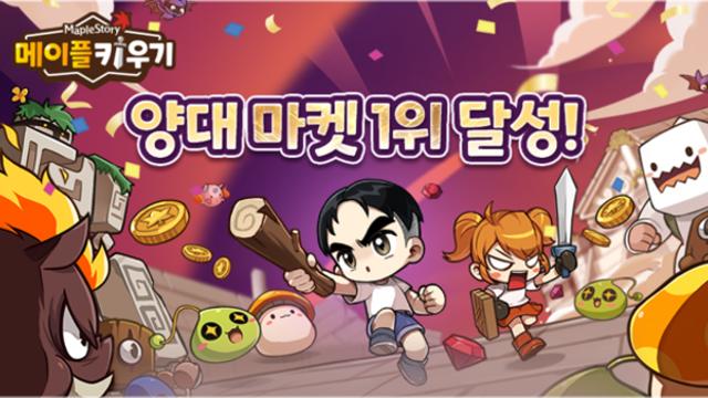 넥슨 신작 연타석 홈런, ‘메이플 키우기’ 국내 양대 앱 마켓 매출 1위