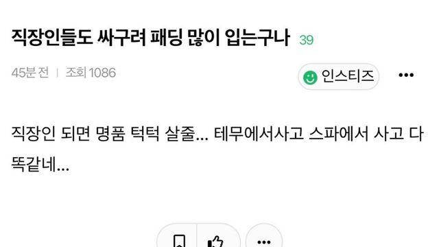 직장인들도 싸구려 패딩 많이 입는구나