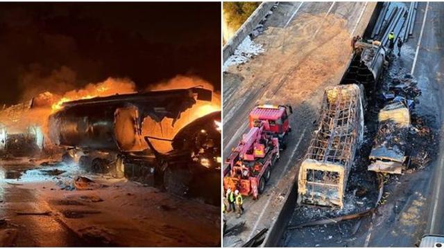 상주영천고속도로서 13중 추돌, 유조차 폭발…2명 숨지고 4명 다쳐