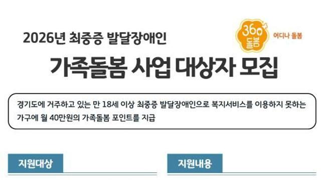 경기도, 2026년 최중증 발달장애인 가족돌봄 사업 신규 대상자 모집