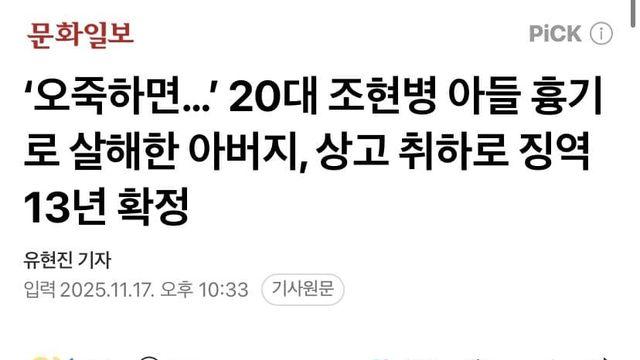 오죽하면.. 조현병 이대남아들 살해한 아버지 징역 13년