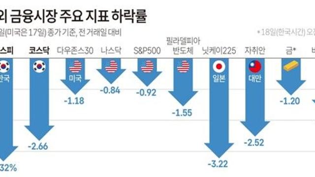 국내외 금융시장 주요 지표 하락률