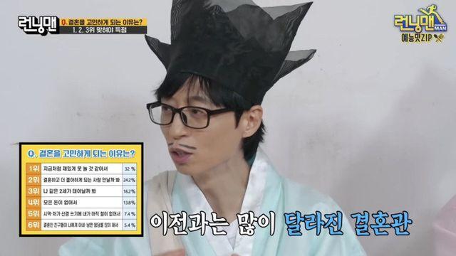 런닝맨에 나온 요즘 젊은사람들이 결혼안하는 이유