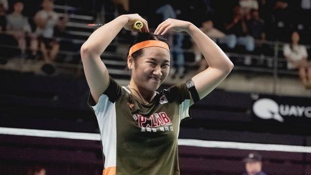 안세영, 포효 대신 손하트 '와!'…33분 만에 압승+10관왕 거침 없다→대만 선수 꺾고 '호주 오픈 8강행'