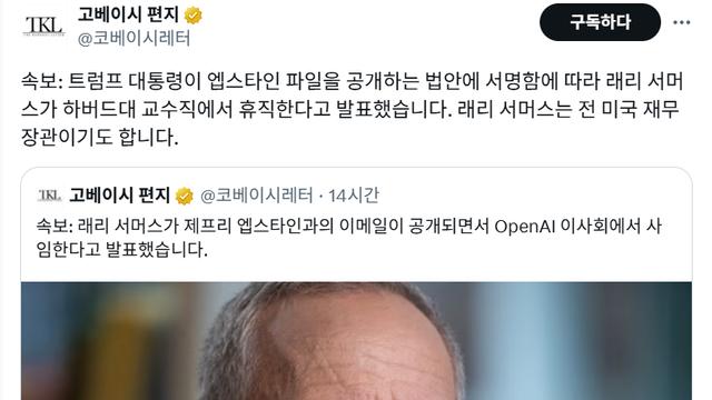 엡스타인 파일 공개에 전 재무장관 사임