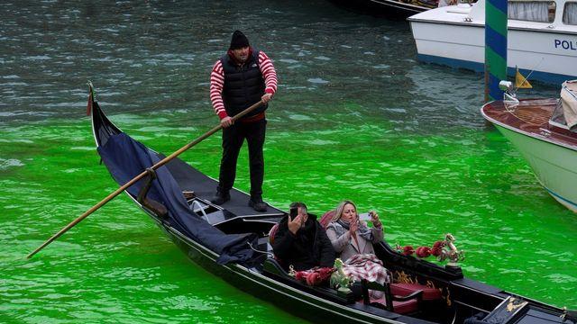 베네치아 운하 물길 초록빛으로…기후단체 시위