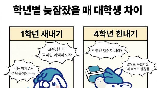 학년별 늦잠잤을 때 대학생 차이