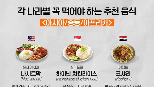 각 나라별 꼭 먹어봐야 하는 음식