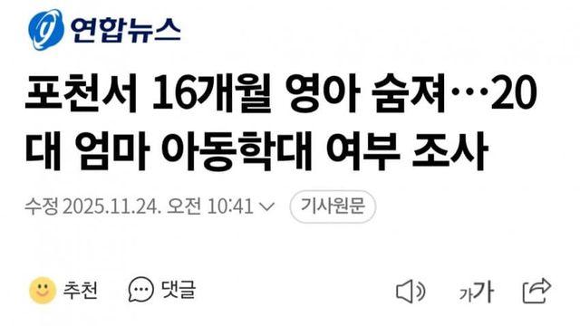 포천에서 영아 숨지게 한 20대 한녀