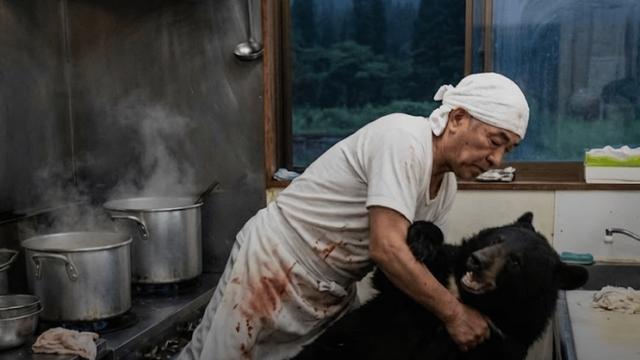 라멘 끓이던 57세 쉐프 라멘끓이다가 곰에 습격