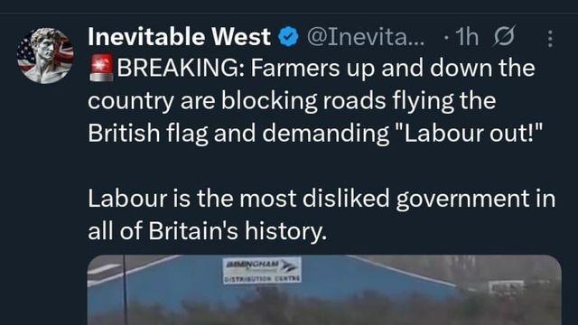 영국 전역에서 애국 농부들이 정부 반대 시위중