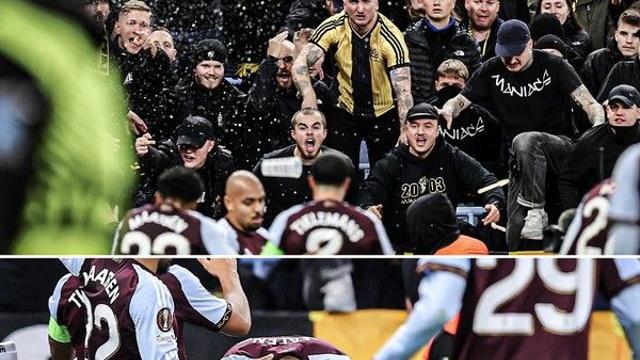 멀티골 넣은 빌라 공격수에게 ‘이물질’ 투척 난동! 결국 경기 중단 후 ‘경찰 투입’ 소요