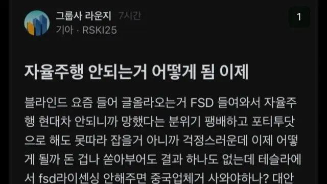 테슬라 FSD관련 현대차 계열사 직원들 반응
