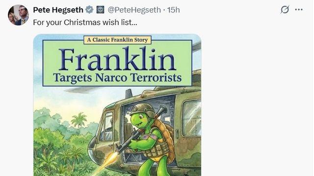 美국방, '마약운반선 격침' 패러디 책표지 보이며 