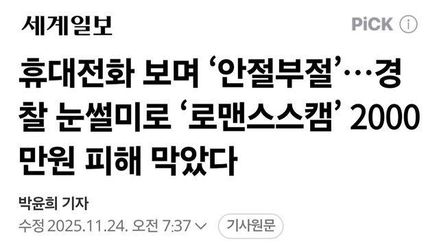 ‘안절부절’…경찰 눈썰미로 ‘로맨스스캠’ 2000만원 피해 막았다