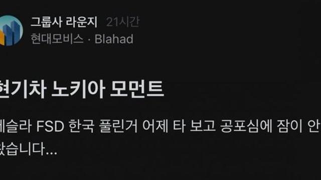 테슬라 FSD 도입에 대한 현대차 블라인드 글들 