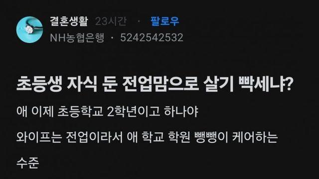 초등생 자식 둔 전업맘으로  살기  빡세냐?