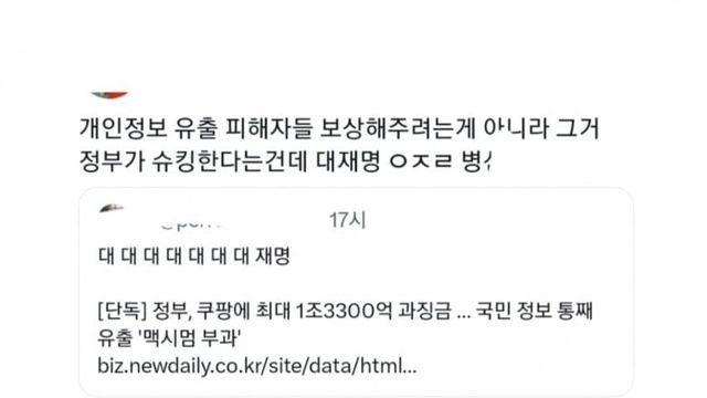 쿠팡때문에 피해본건 난데 왜 정부가 돈을 받냐는 트위터 반응