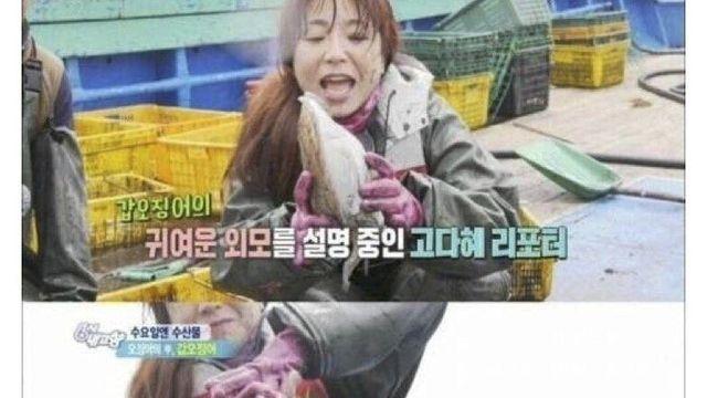 갑오징어한테 물려서 복수하는 리포터 누나