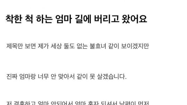 착한 척하는 엄마를 길에 버리고 왔어요