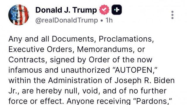 트황 트루스:바이든 오토펜문서 효력 '종료'