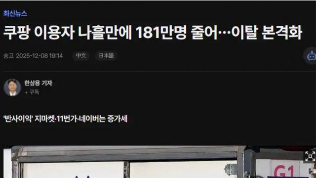 현재 제대로 ㅈ된거 같은 쿠팡 이용자수 근황... 