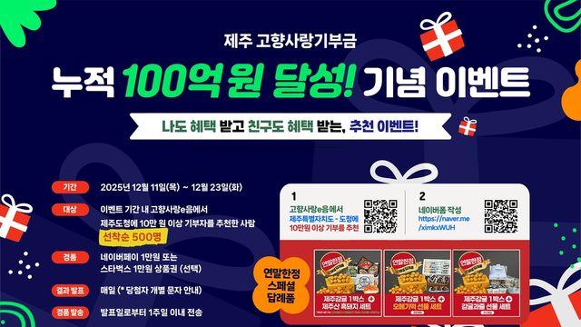제주 고향사랑기부금 전국 최초로 누적 100억 넘었다