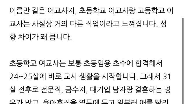 초등 여교사랑 고등 여교사와 차이