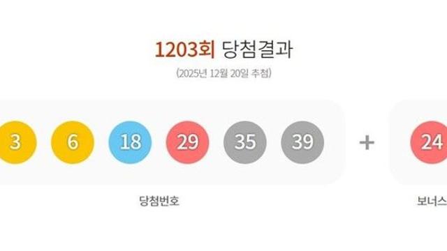 1203회 로또 1등 3, 6, 18, 29, 35, 39…보너스 24