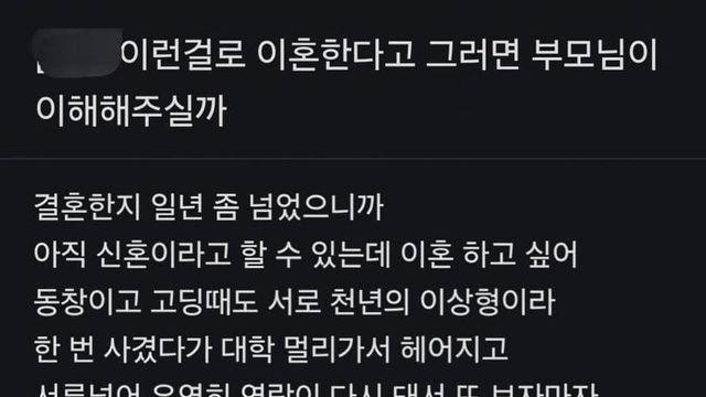 이런 걸로 이혼하면 부모님이 이해해주실까?
