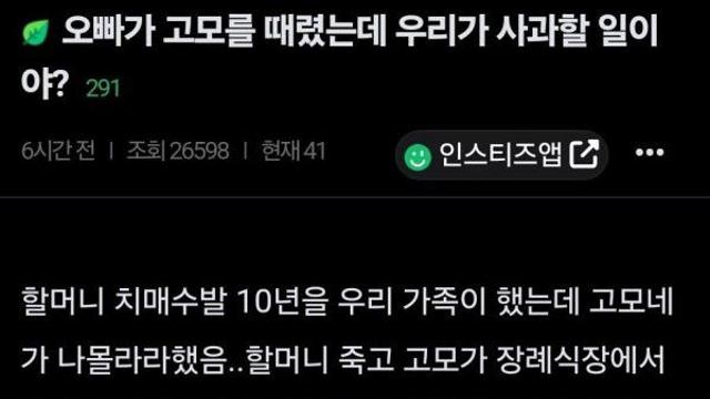 오빠가 고모 팼는데 잘못한거임?