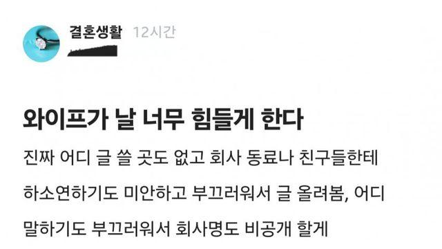 결혼하고 와이프가 너무 힘들게 해서 미쳐버리기 일보직전이라는 에겐 블라남