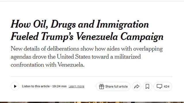 뉴욕타임스가 밝힌 미국이 베네수엘라 공격할 이유