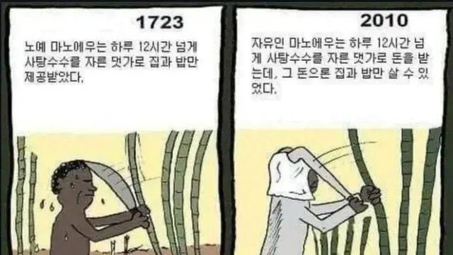 노예는  하루 12시간 넘게 일한 댓가로 집과 밥만 제공 받았다,,