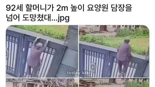 92세 할머니가 2m 높이 요양원 담장을 넘어 도망첬대