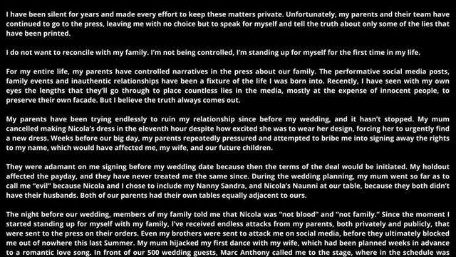 데이비드 베컴 아들 브루클린 베컴의 인스타 스토리 전문.