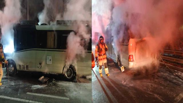 인천 청라 도로 세워둔 캠핑카서 불…