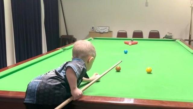 당구 큐대보다 작은 英 '34개월 당구신동'...기네스 기록 2개 세워