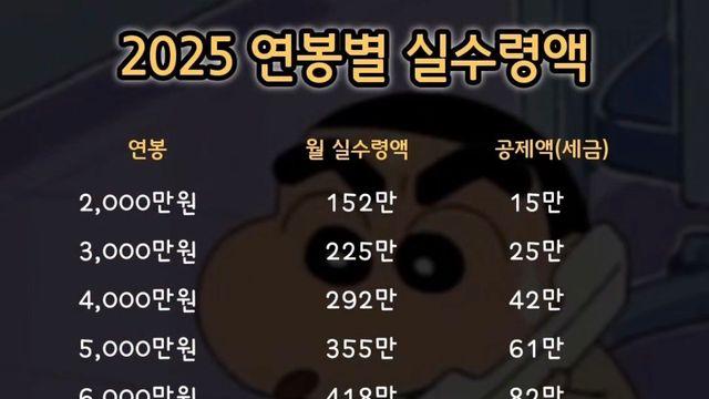 2025년 연봉별 실수령액